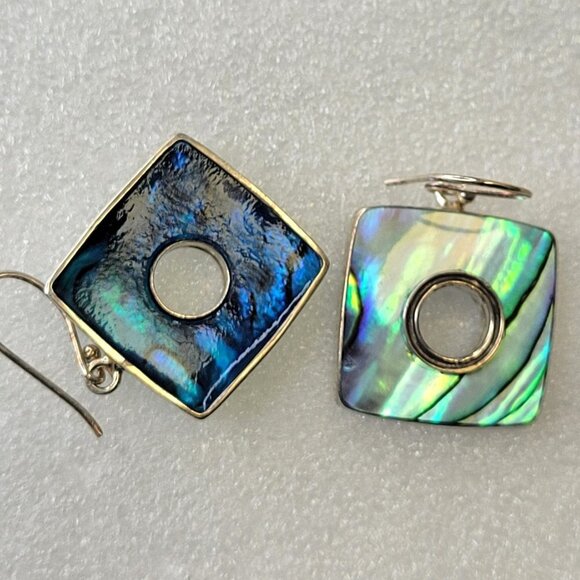 Square Green Colored Abalone Fashion Earrings - Picture 7 of 8